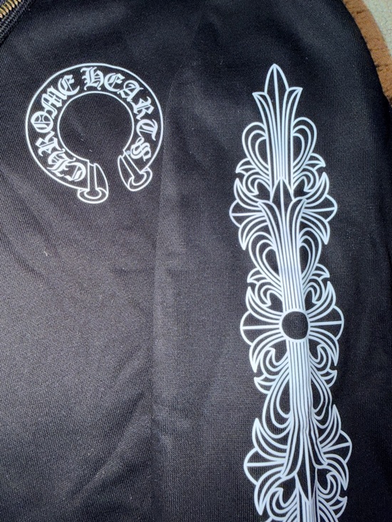 Chrome Hearts Black Zip-Up Hoodie Jacket with Light Blue Sleeve Graphics - Picture 7 of 7